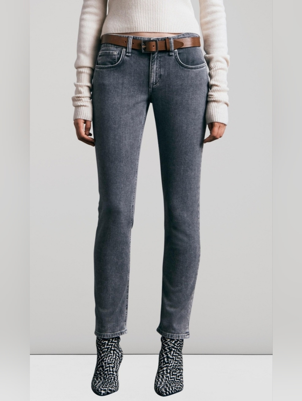 RAG & BONE Dre Low Rise Slim Boyfriend Jeans In Colby Women's 27 Gray Stretch